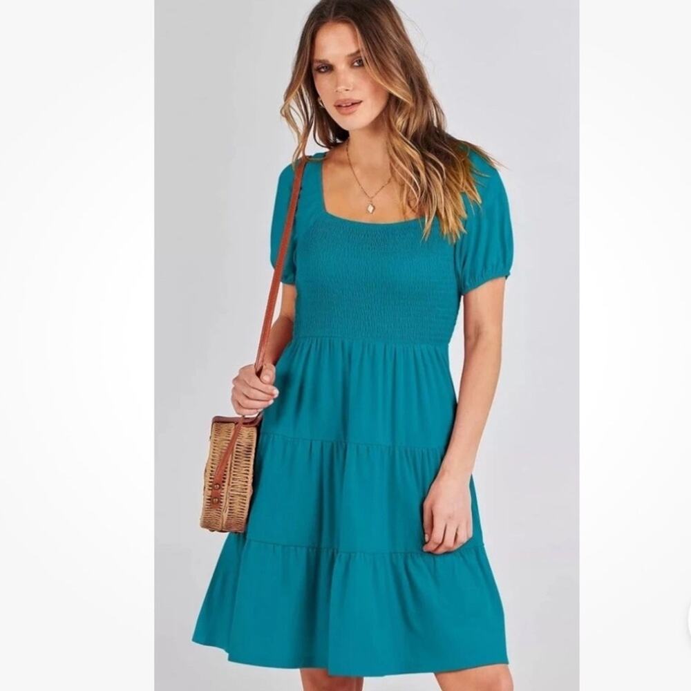 Anrabess Women’s Puff Sleeve Square Neck Boho Dress